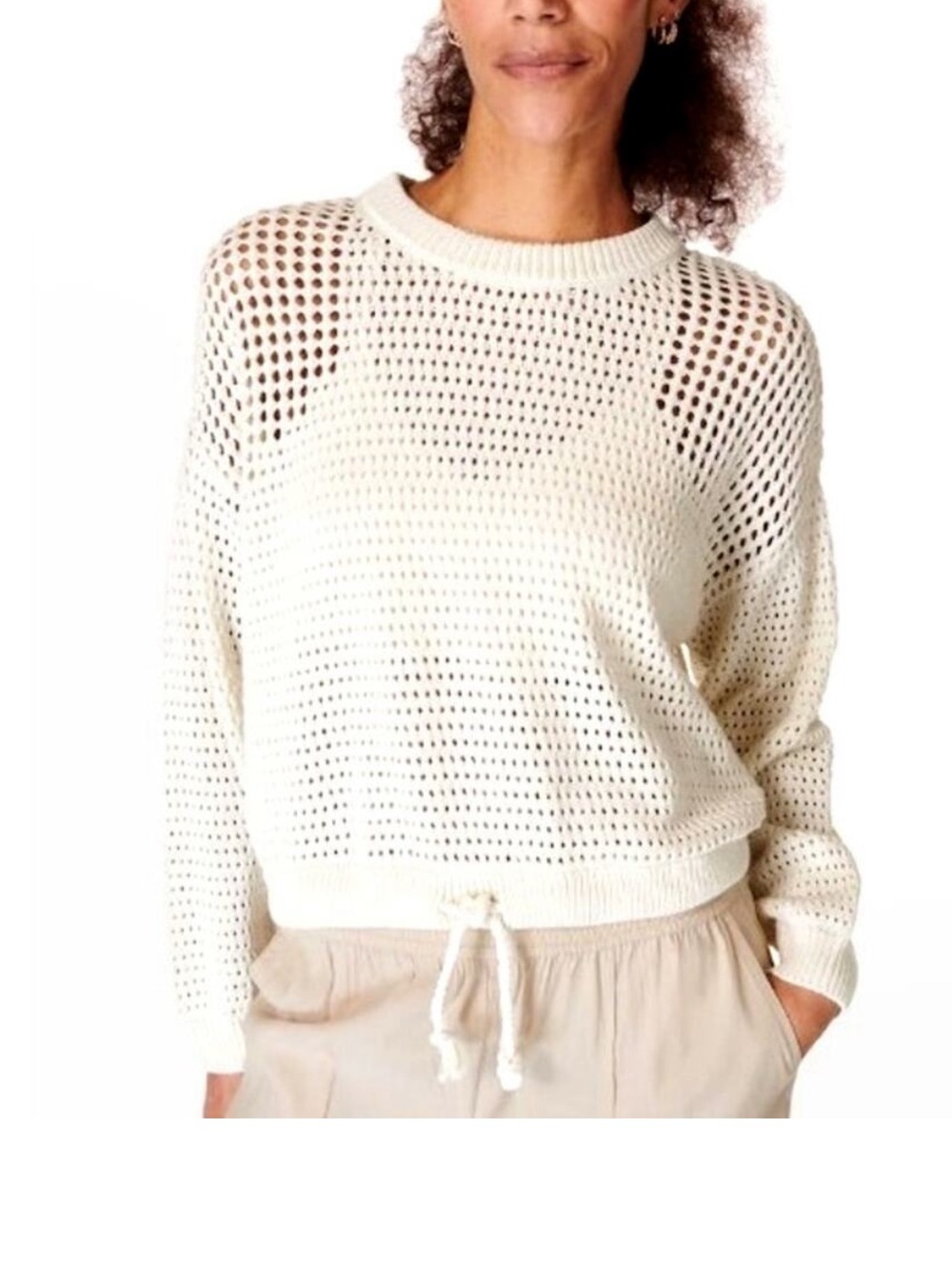 Sweaty Betty Cream Open Weave Crew Sweater